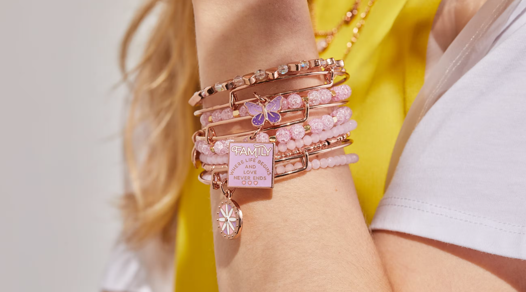 butterfly bracelets on wrist