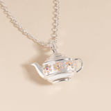 Floral Teapot Locket Pendant Necklace
