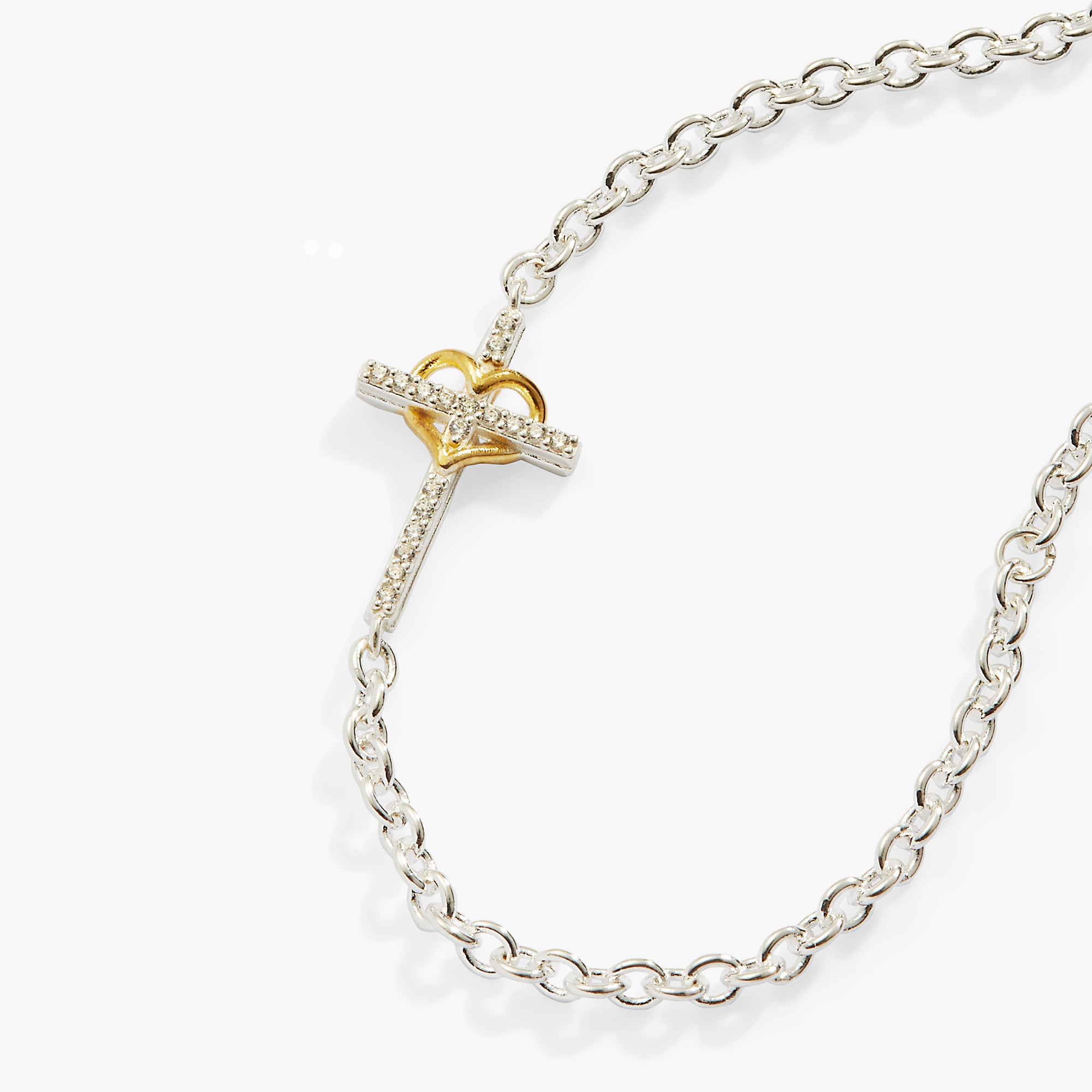 Cross and Heart Bracelet Two Tone Precious