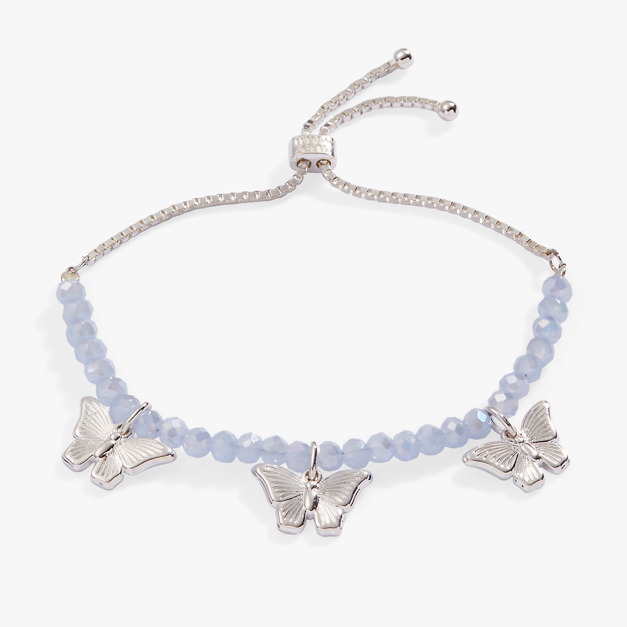 Women's Silver Butterfly Charm Shamballa Bracelet – Adjustable Braided Nylon – Handmade