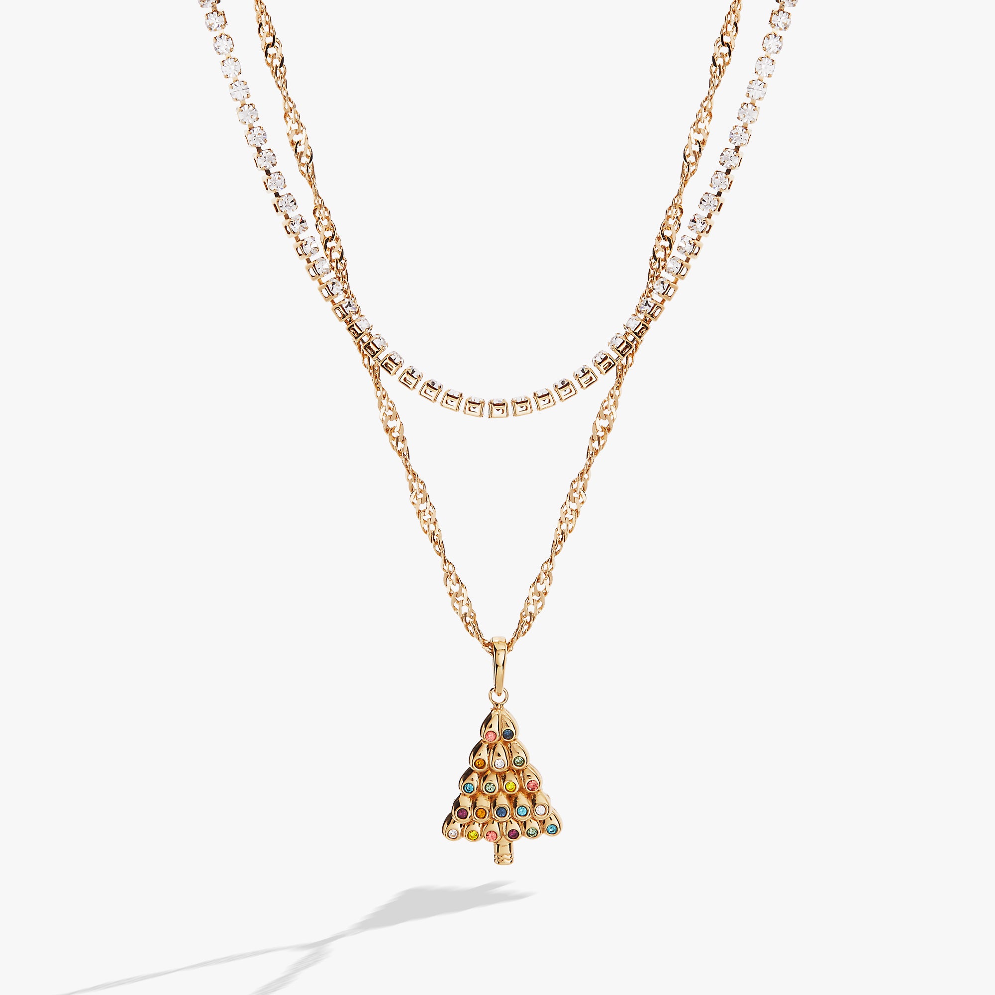 Double Layered Tree Necklace Gold Christmas Tree Layered Necklace