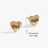 Engraved French 'Oui' & 'Non' Heart Stud Earrings
