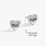 Engraved French 'Oui' & 'Non' Heart Stud Earrings