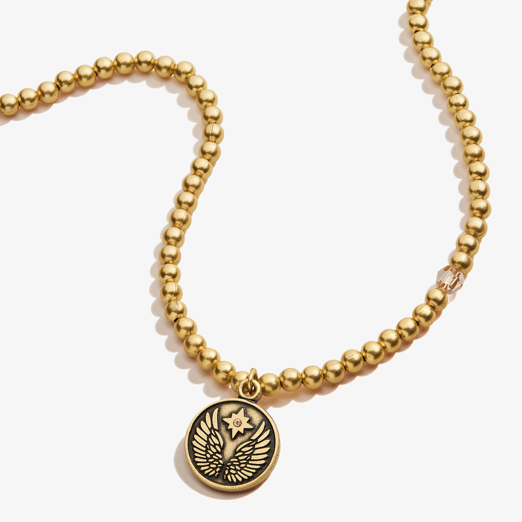 Guardian Angel Crystal Charm Beaded Necklace, Rafaelian Gold, Alex and Ani