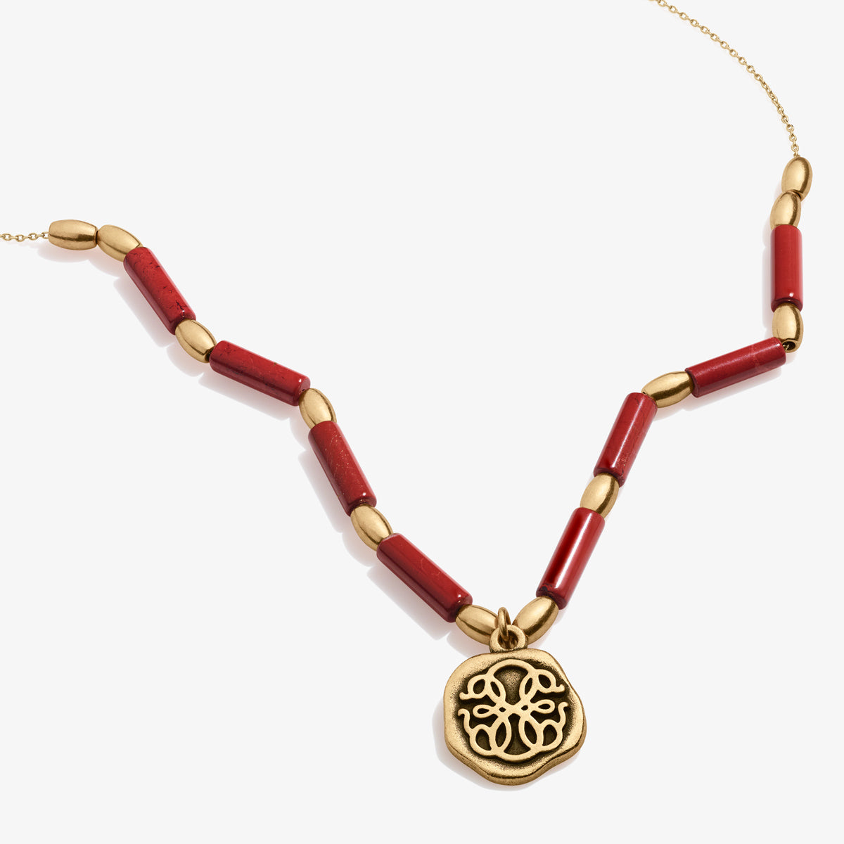 Path of Life® Charm + Red Jasper Necklace, Rafaelian Gold, Alex and Ani