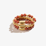 Red Jasper Gemstone Stretch Rings, Set of 3, Rafaelian Gold, Alex and Ani