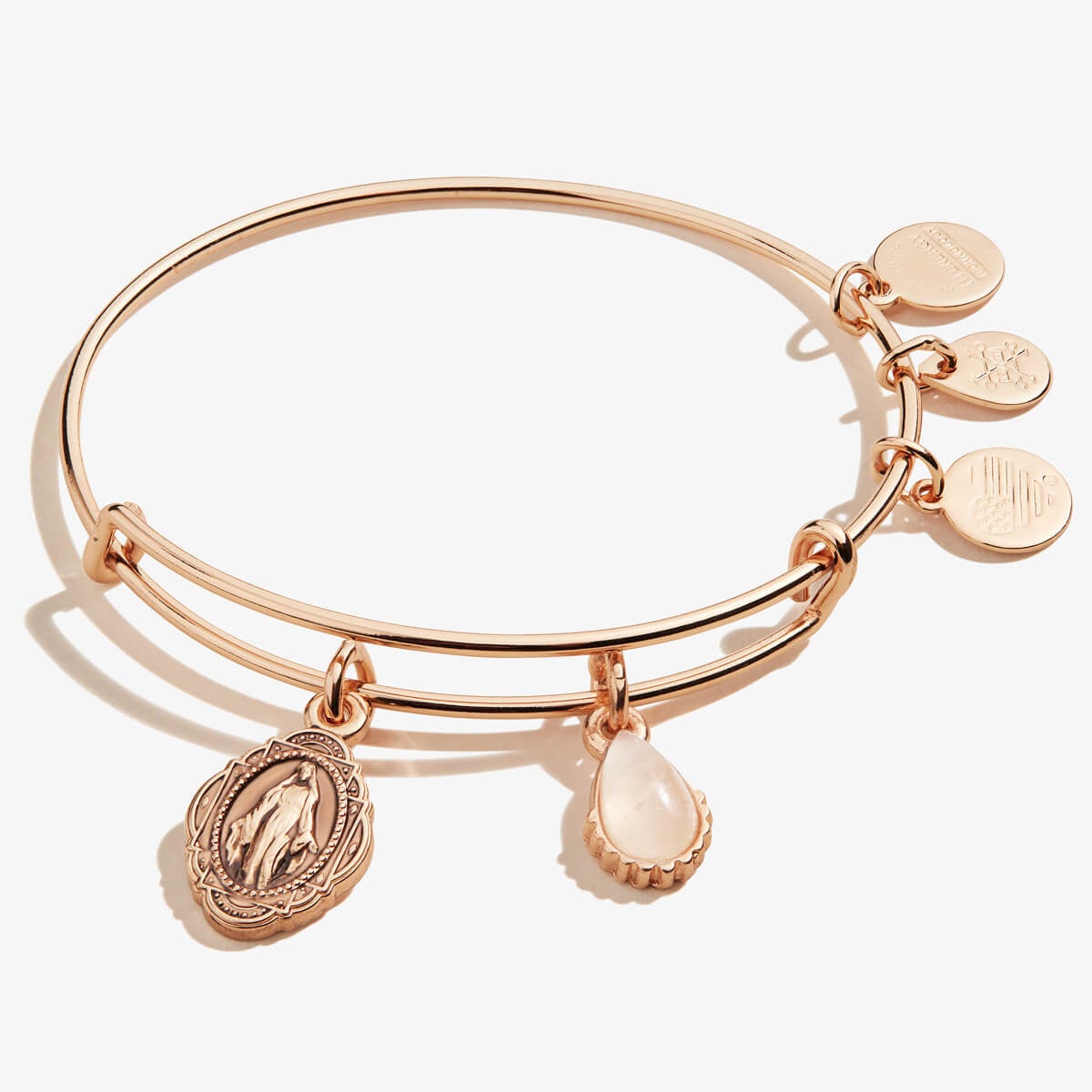 Mother Mary Rose Quartz Gemstone Duo Charm Bangle – ALEX AND ANI