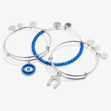 Evil Eye And Horseshoe Charm Bangles, Set of 3