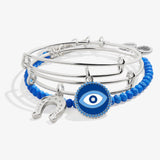 Evil Eye And Horseshoe Charm Bangles, Set of 3