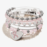 'Hope' Pink Ribbon Charm Bangle, Set of 5