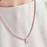Love Heart + Purple Bead Necklace, Adjustable