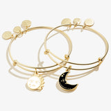 Mystical Best Friends Sun and Moon Charm Bangles, Set of 2