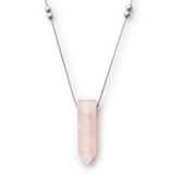 Rose Quartz Pendant Station Bead Necklace