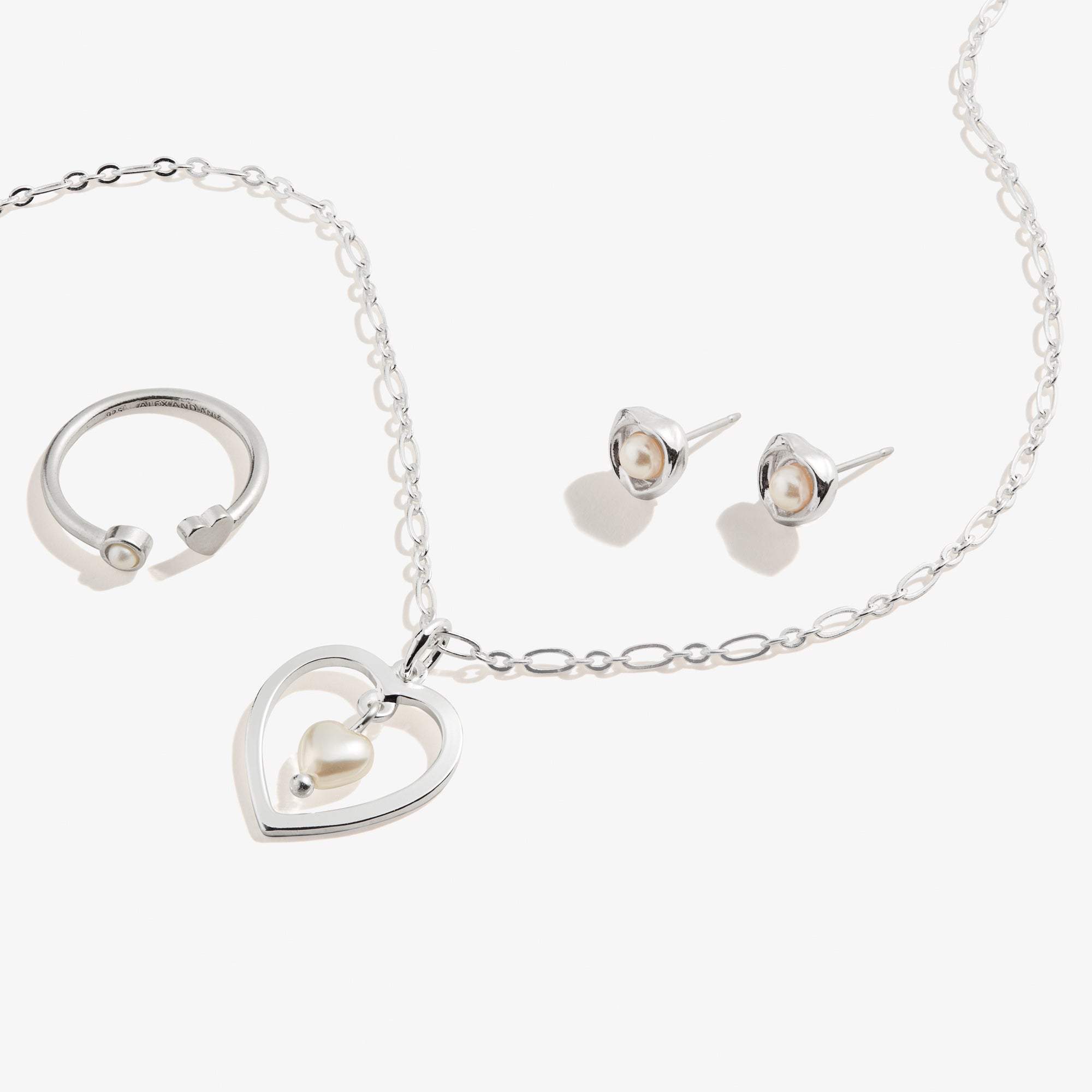 Pearl Heart Necklace, Stud Earring Ring Set – ALEX AND ANI