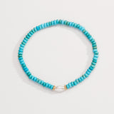 Genuine Turquoise Stone and Pearl Glass Stretch Bracelet