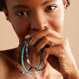 Genuine Turquoise Stone and Pearl Glass Stretch Bracelet