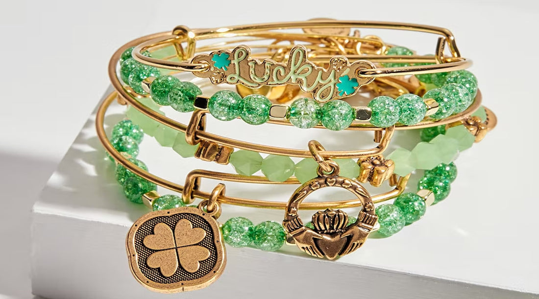 four-leaf clover bracelet stack on model