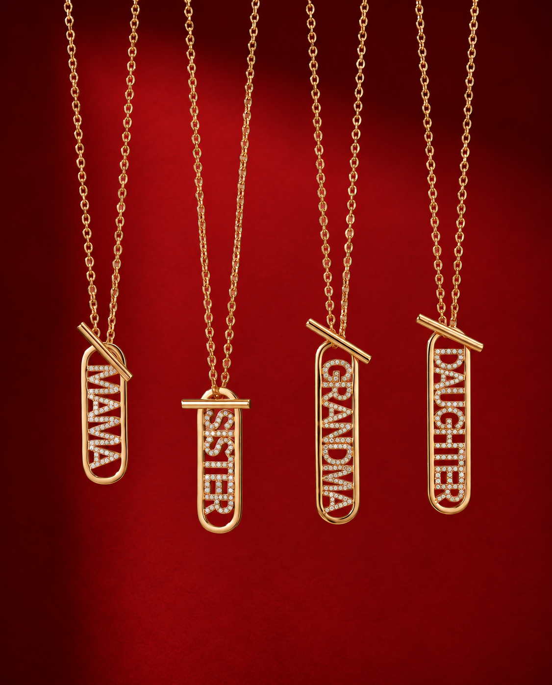 Hanging necklaces on matching crimson red