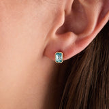 March Emerald-Cut Birthstone Stud