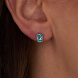 March Emerald-Cut Birthstone Stud