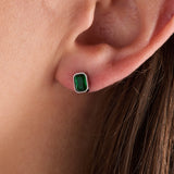 May Emerald-Cut Birthstone Stud Earrings