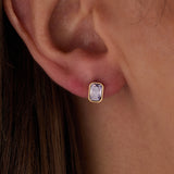 June Emerald-Cut Birthstone Stud Earrings