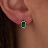 May Emerald-Cut Birthstone Stud Earrings