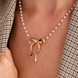 Bow Pearl Coquette Necklace