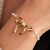 Bow Pearl Coquette Beaded Bolo Bracelet