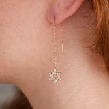 Delicate Pave Star of David Threader Earrings