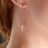 Delicate Pave Cross Threader Earrings