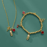 'There Cannoli Be You' Bow & Heart Beaded Charm Stretch Bracelet