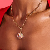 Puffy Heart Gemstone And Pearl Pendant Necklace