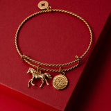 Horse Rope Textured Charm Bangle