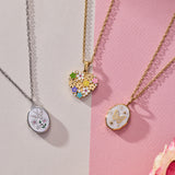 Blossoming Flowers Enamel Locket Pendant Necklace