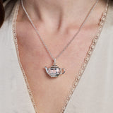 Floral Teapot Locket Pendant Necklace