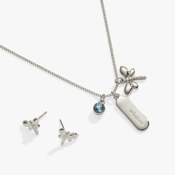 Wisdom Crystal and Dragonfly Charm Necklace and Earring Set – ALEX