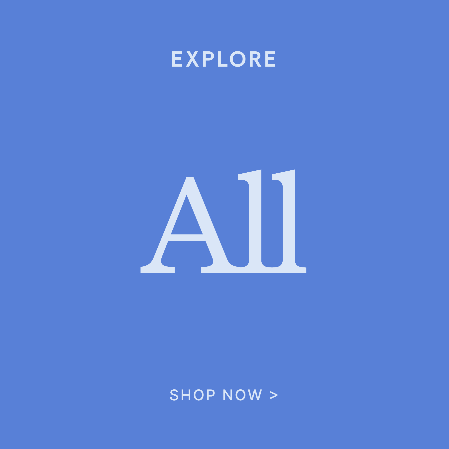 Blue background with 'EXPLORE All' text and 'SHOP NOW' button.