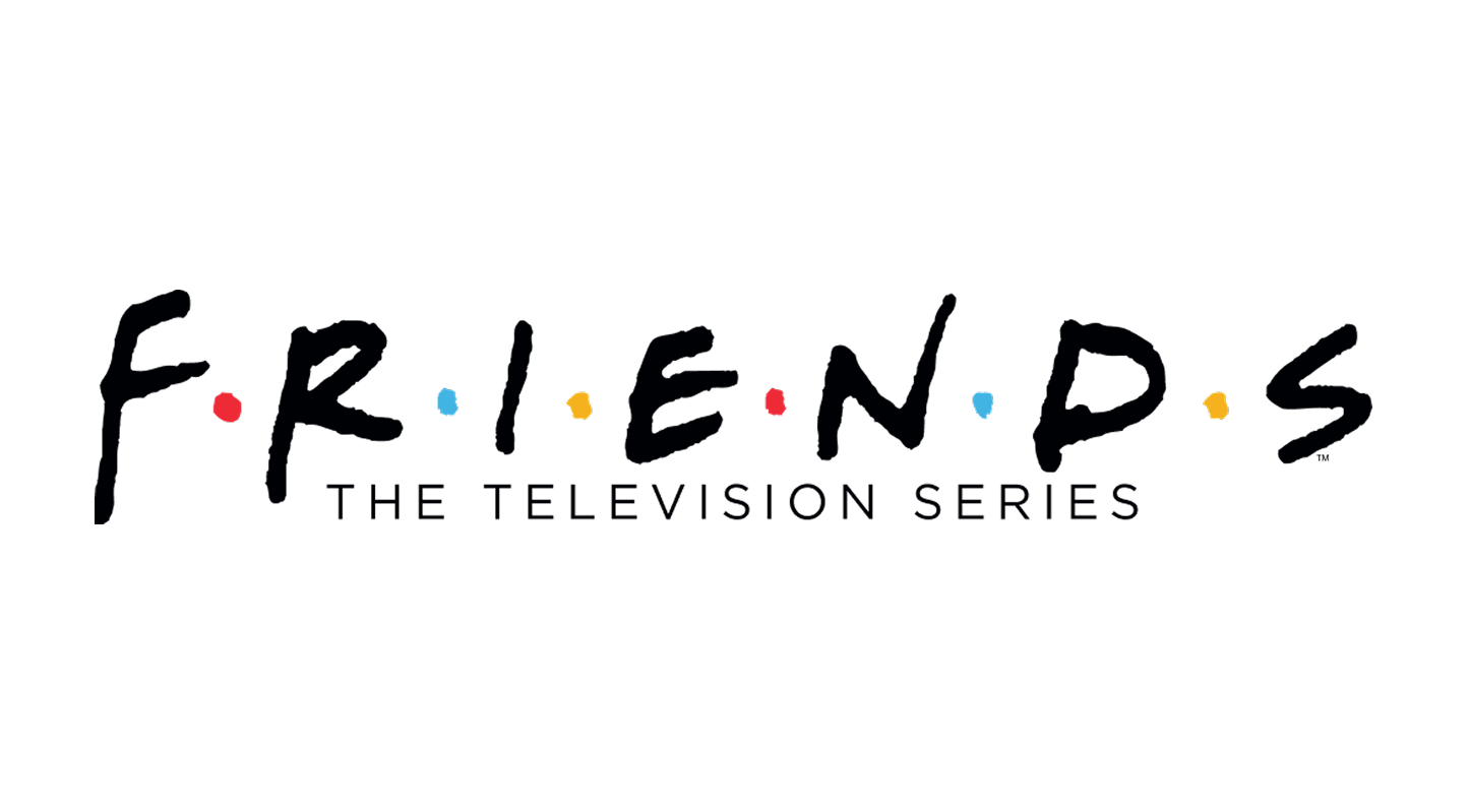 The Friends logo for 'The Television Series' featuring the word 'FRIENDS' in a black handwritten font with red, blue, and yellow dots between the letters, and the subtitle 'THE TELEVISION SERIES' in black sans-serif text below, all on a solid white background.