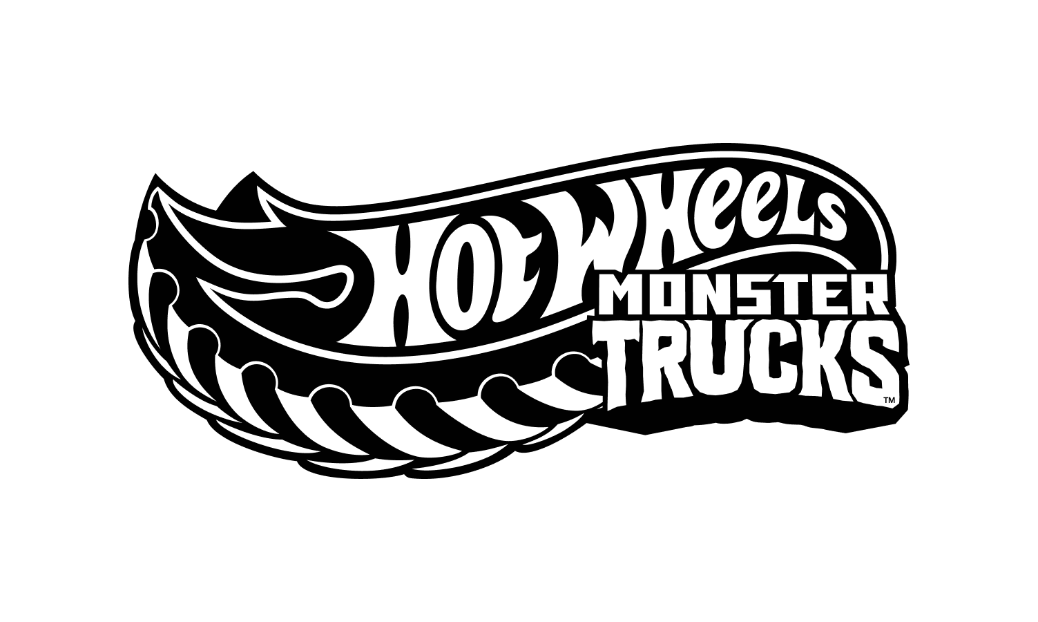 Black and white logo of Hot Wheels Monster Trucks on a white background