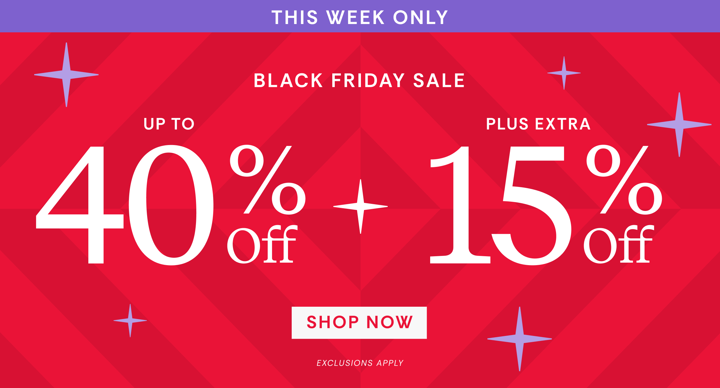 Black Friday sale advertisement with text and stars on a red background