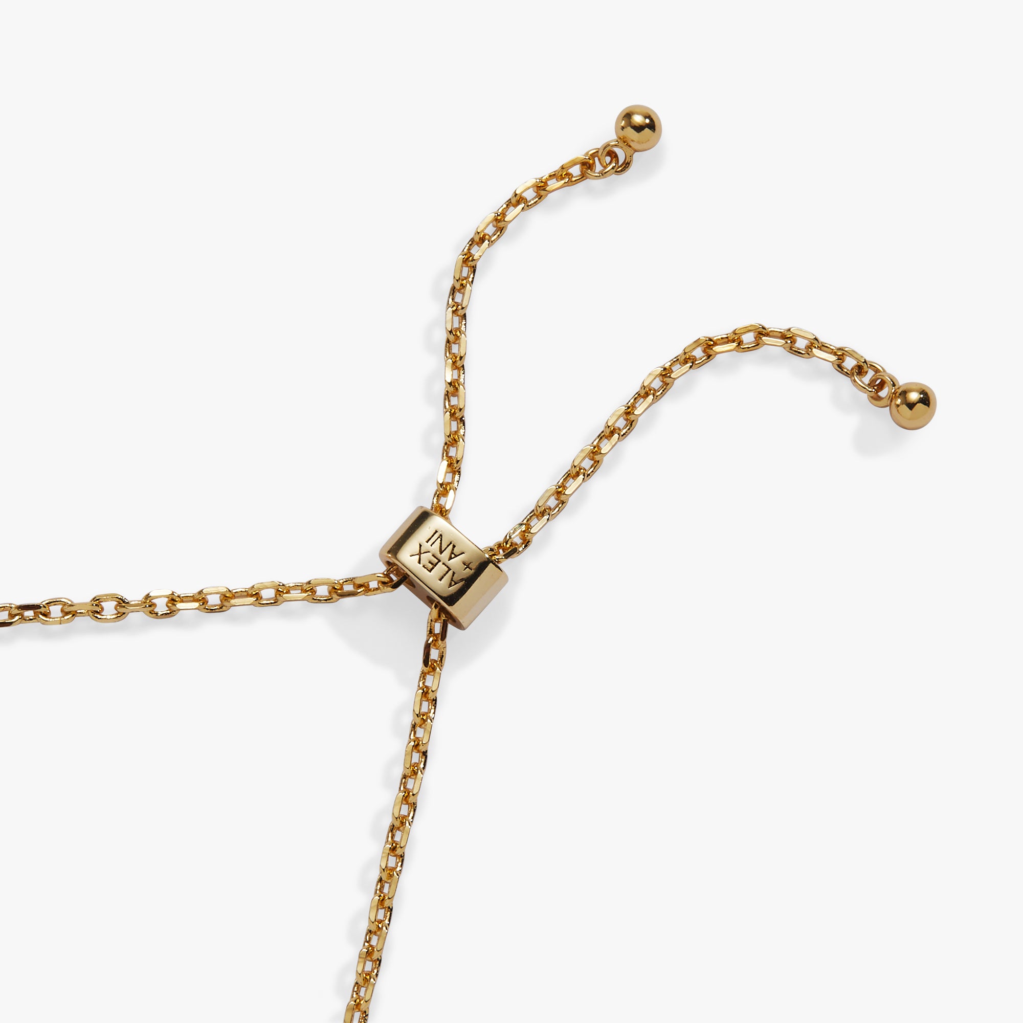 Gold adjustable chain necklace with a central sliding clasp engraved with 'JACK WANG', shown on a clean white background.