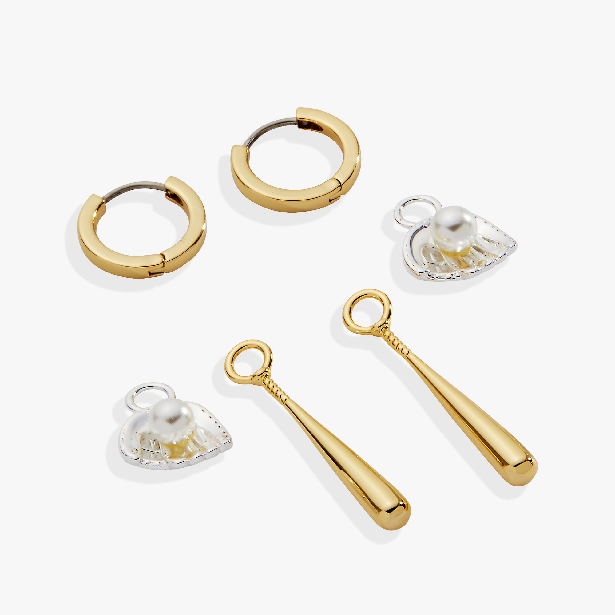 Baseball Interchangeable Duo Charm Hoop Earrings