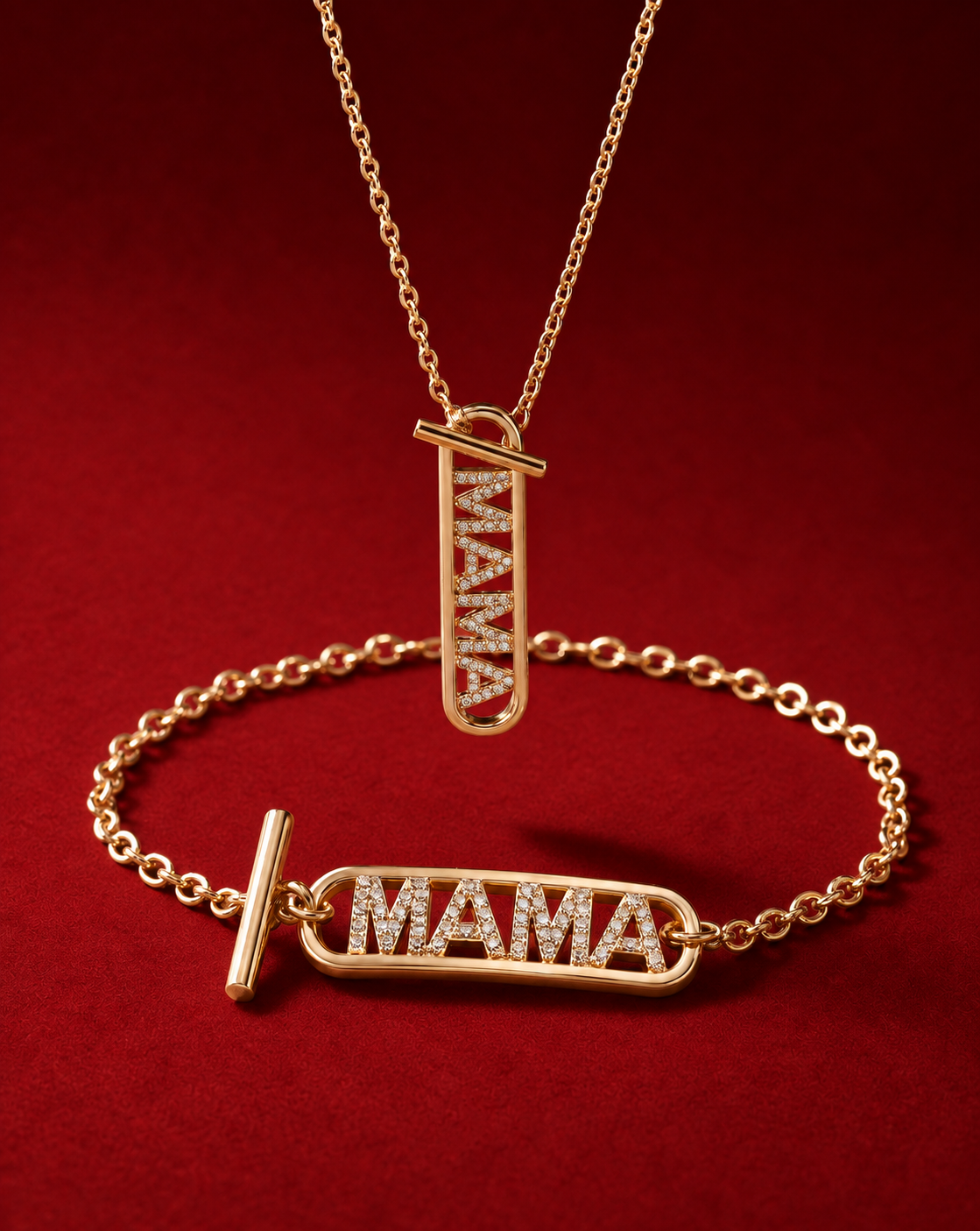Mama set on crimson red