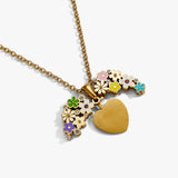 Blossoming Flowers Enamel Locket Pendant Necklace