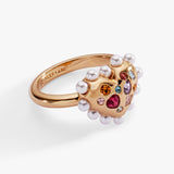 Puffy Heart Gemstone And Pearl Statement Ring