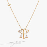 Libra Zodiac Charm Cluster Necklace