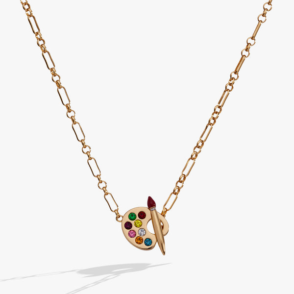 EUEAVAN Artist Paint Palette Necklace - Stainless Steel Paint Brush Charm Pendant, 45cm Chain
