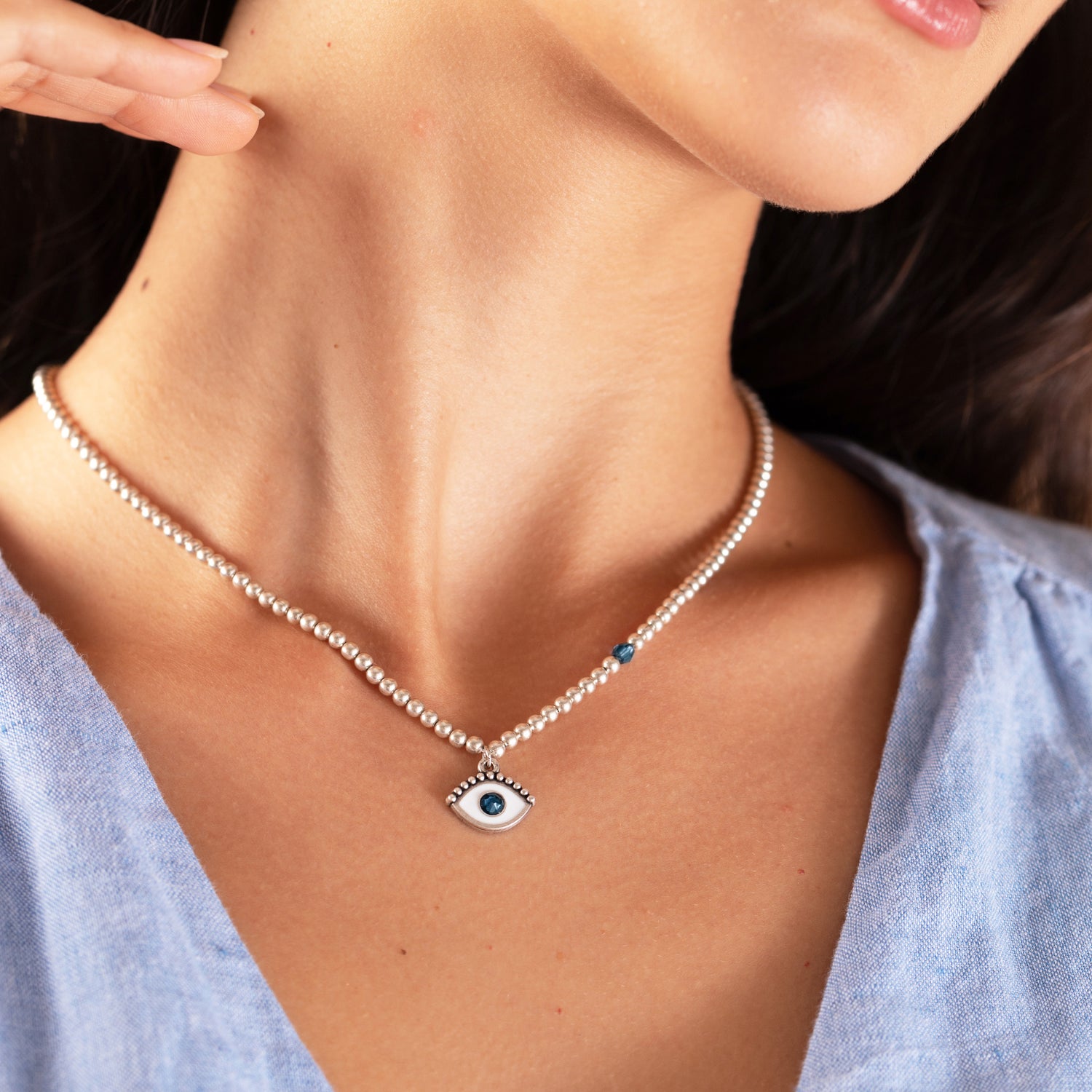Evil Eye Crystal Charm Beaded Necklace