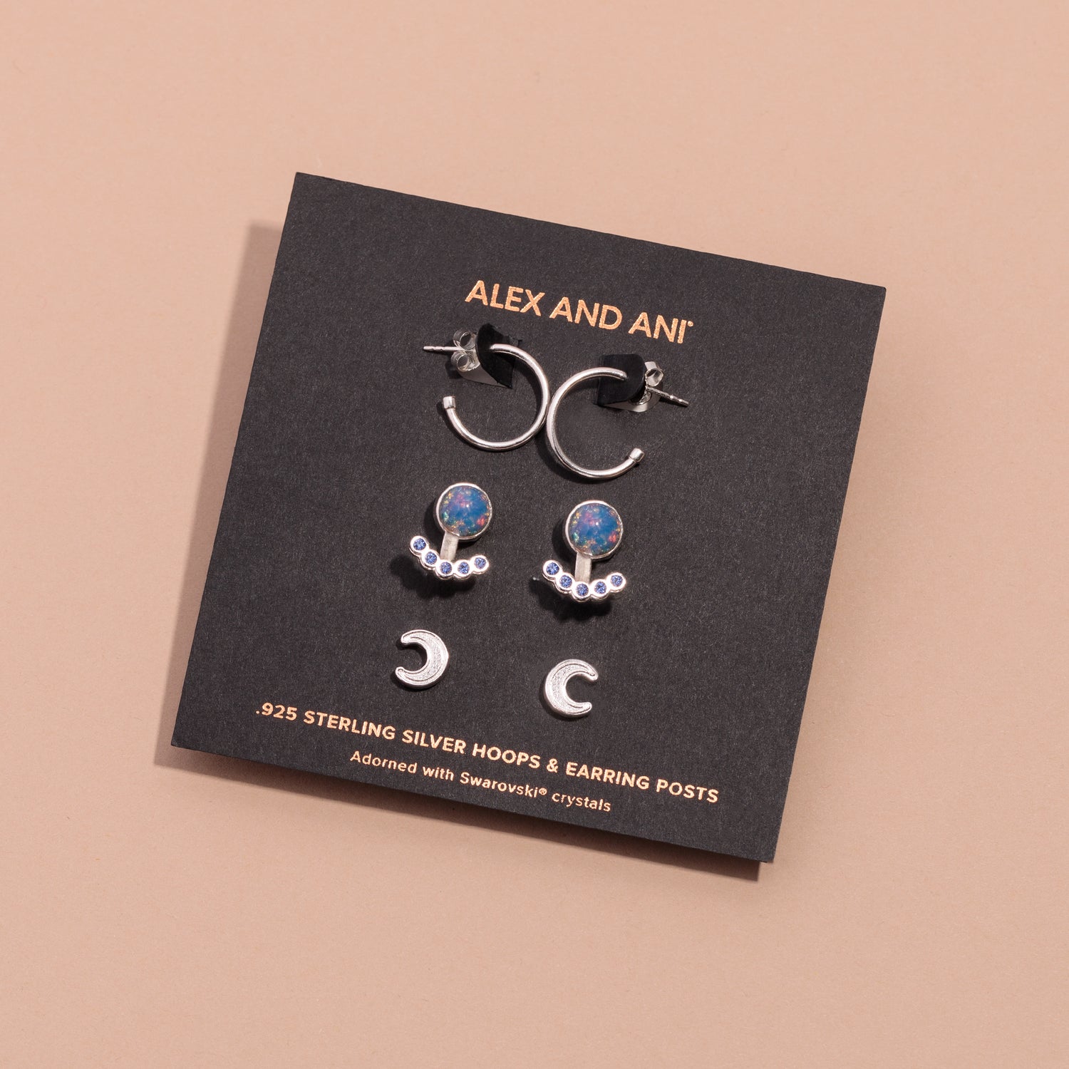 Sapphire Crystal Hoop + Moon Stud Earrings Gift Set